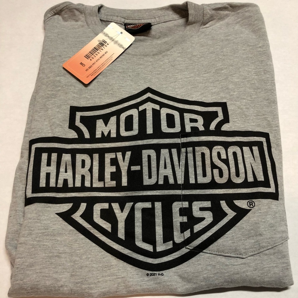 Harley Davidson Men’s T-Shirt Heathered Grey/Black Medium Pocket Military
